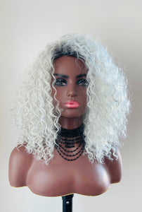 "Graycee" - “Put On & Go” Ombre Pearl Grey Premium Synthetic 16” Curly Wig