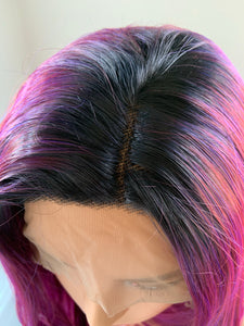 “Maggie” - 12” Asymetrical Magenta 13x2.5 Lace Front Synthetic Wig