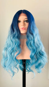 “Brooke” - 28” Long Blue Loose Curl Premium Fiber Lace Front Wig for Gaming/Drag/Cosplay