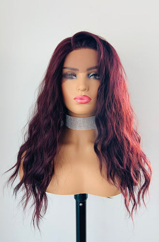 “Shanice” - 22” Long Wavy Burgundy Synthetic Lace Front