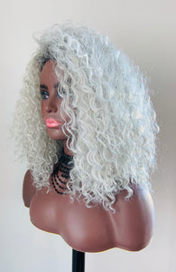 "Graycee" - “Put On & Go” Ombre Pearl Grey Premium Synthetic 16” Curly Wig