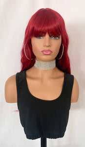 “Teigan”- Long 26” Ruby Red Premium Synthetic Fiber Wig with Bangs for Events/Drag/Calgary Stampede…