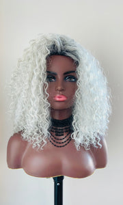 "Graycee" - “Put On & Go” Ombre Pearl Grey Premium Synthetic 16” Curly Wig