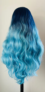 “Brooke” - 28” Long Blue Loose Curl Premium Fiber Lace Front Wig for Gaming/Drag/Cosplay