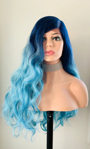 “Brooke” - 28” Long Blue Loose Curl Premium Fiber Lace Front Wig for Gaming/Drag/Cosplay