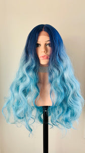 “Brooke” - 28” Long Blue Loose Curl Premium Fiber Lace Front Wig for Gaming/Drag/Cosplay