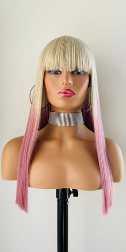 “Gabrielle” - Clearance - 18” Ombre Colored Straight Synthetic Wig with Bangs