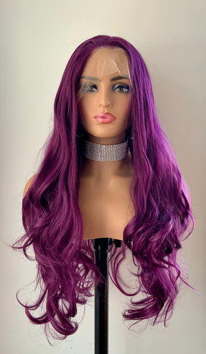 “Jazmin” - 28” Long Magenta Purple Premium Fiber Lace Front Canada Wig for Daily Wear/Drag..