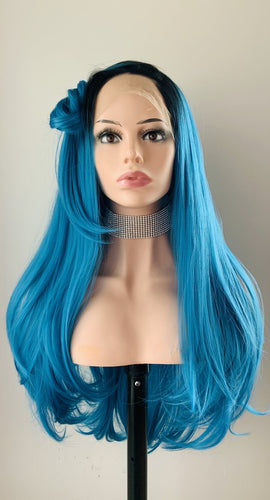 “Exhale” - 24” Gorgeous Ombre Vibrant Blue 13x2.5 Lace Front Premium Synthetic Wig for Events/Drag 💄