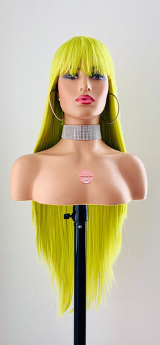 “Amy” - 30” Long Straight Synthetic Wig with Bangs for Everyday/Cosplay/Drag