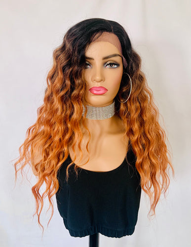 “Lena” - Long Wavy Ombre Copper or Brown Premium Fiber Lace Wigs