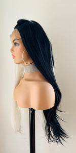 “Kennedy” - Long 30” Black & White 13x2.5 Lace Front Premium Synthetic Canada Wig for Cosplay/Drag/Events