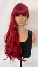 Load image into Gallery viewer, “Teigan”- Long 26” Ruby Red Premium Synthetic Fiber Wig with Bangs for Events/Drag/Calgary Stampede…