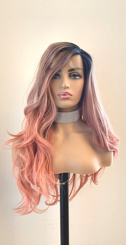 “Fallon” - 26” Coral Mix Color Lace Front Synthetic Wig