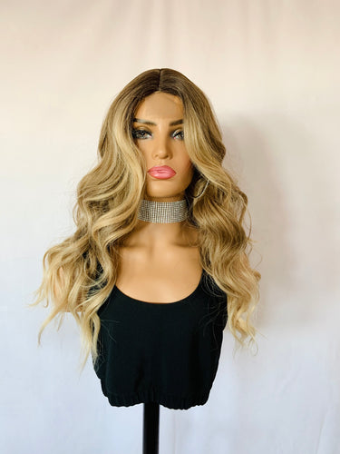 “Shelby” - 24” Ombre Golden Blonde Premium Fiber Lace Part Wig