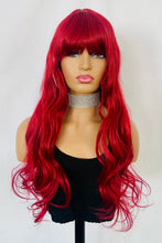 Load image into Gallery viewer, “Teigan”- Long 26” Ruby Red Premium Synthetic Fiber Wig with Bangs for Events/Drag/Calgary Stampede…