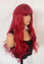 Load image into Gallery viewer, “Teigan”- Long 26” Ruby Red Premium Synthetic Fiber Wig with Bangs for Events/Drag/Calgary Stampede…