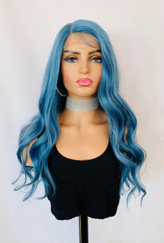 “Cherie”- 28” Ocean Blue Premium Synthetic Fiber Lace Front Wig/Daily Wear/Cosplay/Drag