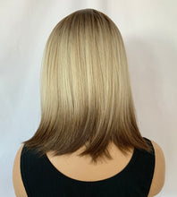 Load image into Gallery viewer, “Andrea” - Pretty Ombre Blonde Brown “Put On &amp; Go” Short Synthetic Fiber Wig with Bangs