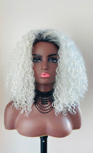 "Graycee" - “Put On & Go” Ombre Pearl Grey Premium Synthetic 16” Curly Wig