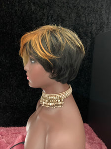 “Flora” - Short Auburn Mix “Put On & Go” Synthetic Wig with Bangs for Daily Wear & Events