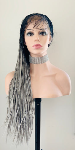 Long Braided Premium Fiber Lace Front Wig in Ombre Grey/Hot Pink/Blonde for Daily Wear/Drag/Events