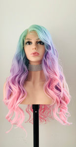 “Arielle” - 28” Pastel Unicorn  Color 13x4 Lace Front 360 Premium Fiber Wig for Cosplay/Drag…