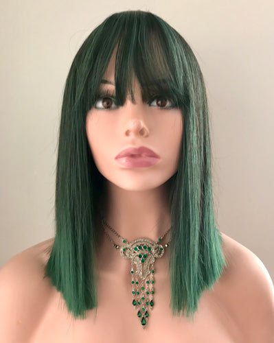 “Green Dae” - 12” Shoulder Length Synthetic Bob Wig with Bangs