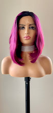 Load image into Gallery viewer, “Maggie” - 12” Asymetrical Magenta 13x2.5 Lace Front Synthetic Wig