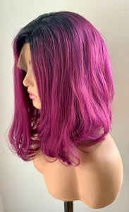 “Maggie” - 12” Asymetrical Magenta 13x2.5 Lace Front Synthetic Wig