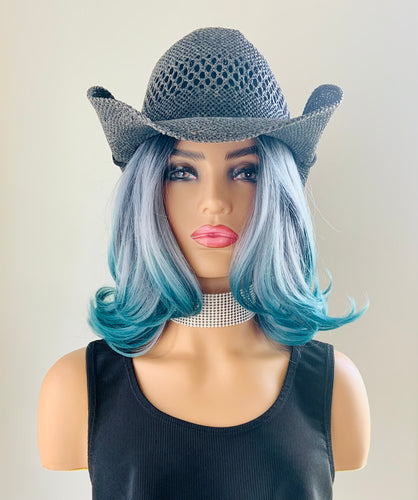 “Ocean”- 14” Ombre Grey Teal Effortless Synthetic Wig