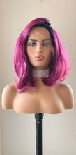 Load image into Gallery viewer, “Maggie” - 12” Asymetrical Magenta 13x2.5 Lace Front Synthetic Wig