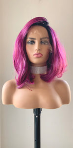 “Maggie” - 12” Asymetrical Magenta 13x2.5 Lace Front Synthetic Wig