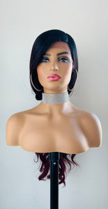 “Madison” - 28” Long Wavy Black Burgundy Premium Fiber Lace Front Canada Wig for Daily Wear or Events