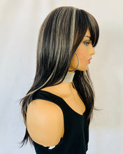 Load image into Gallery viewer, “Nena” - “Put On &amp; Go” Salt &amp; Pepper Color Premium Synthetic Fiber Wig with Bangs for Daily Wear/Events…