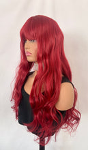 Load image into Gallery viewer, “Teigan”- Long 26” Ruby Red Premium Synthetic Fiber Wig with Bangs for Events/Drag/Calgary Stampede…