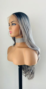 “Gracie” - 26”-28” Ombre Grey 13x3 Lace Front Premium Fiber Wig for Daily Wear/Cosplay/Drag💄