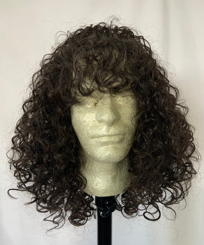 “HW Thunder” Brown Black Curly Synthetic “Put On & Go” Wig with Bangs - Clearance