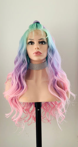 “Arielle” - 28” Pastel Unicorn  Color 13x4 Lace Front 360 Premium Fiber Wig for Cosplay/Drag…