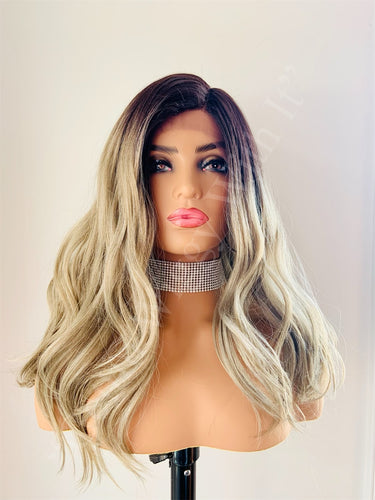 “Paige” - 16” Ombre Steel Grey Synthetic Lace Front Wig