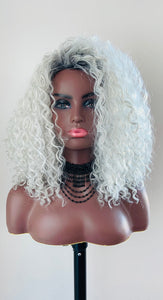 "Graycee" - “Put On & Go” Ombre Pearl Grey Premium Synthetic 16” Curly Wig