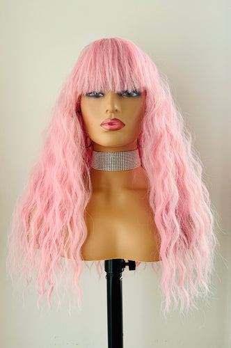 “Babs” - Clearance! “Put On & Go”Long Wavy Synthetic Wig with Bangs for Cosplay/Gaming/Events