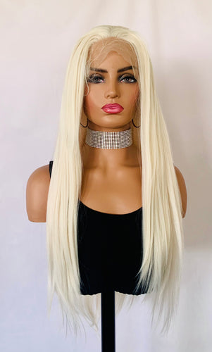 “Daphne” Long Straight Platinum Blonde or Royal Blue 13x2.5 Lace Front Synthetic Wig for Daily Wear/Events/Drag👠