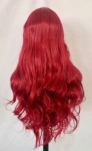 “Teigan”- Long 26” Ruby Red Premium Synthetic Fiber Wig with Bangs for Events/Drag/Calgary Stampede…