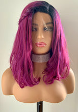 Load image into Gallery viewer, “Maggie” - 12” Asymetrical Magenta 13x2.5 Lace Front Synthetic Wig