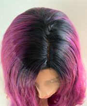 Load image into Gallery viewer, “Maggie” - 12” Asymetrical Magenta 13x2.5 Lace Front Synthetic Wig