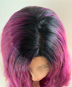 “Maggie” - 12” Asymetrical Magenta 13x2.5 Lace Front Synthetic Wig