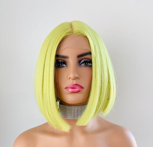 “Tannis” - 10” Green Lemon or Red Apple Premium Fiber Lace Front Wig for Daily Wear/Events/Gaming..