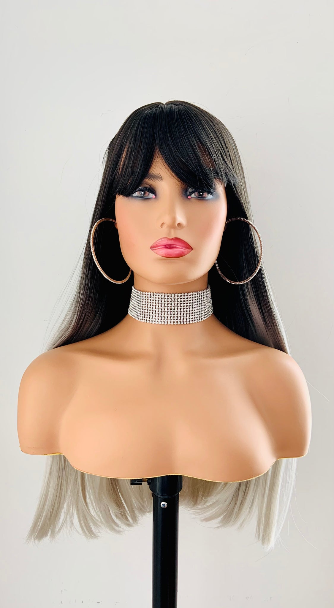 Icsolene 22 Long Black Grey Wig with Bangs Gettin Wiggy