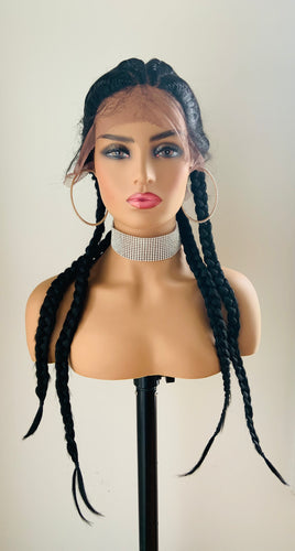 “Braidee” - Long Black Braided Cornrow Lace Front Premium Fiber Wig for Daily Wear/Events/Drag💄